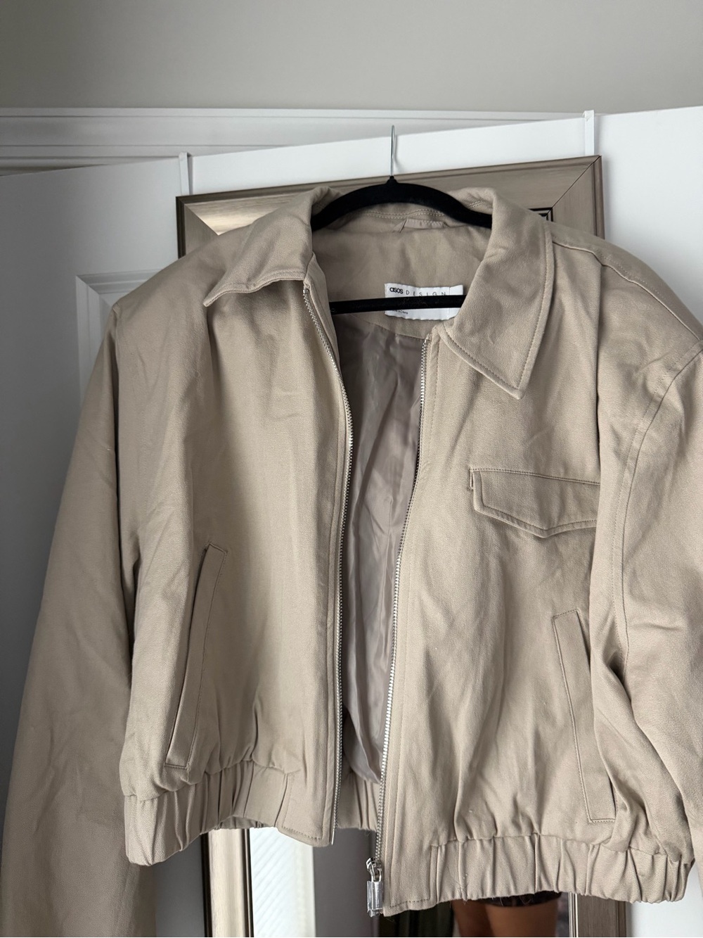 ASOS Beige Cropped Zip Bomber Jacket